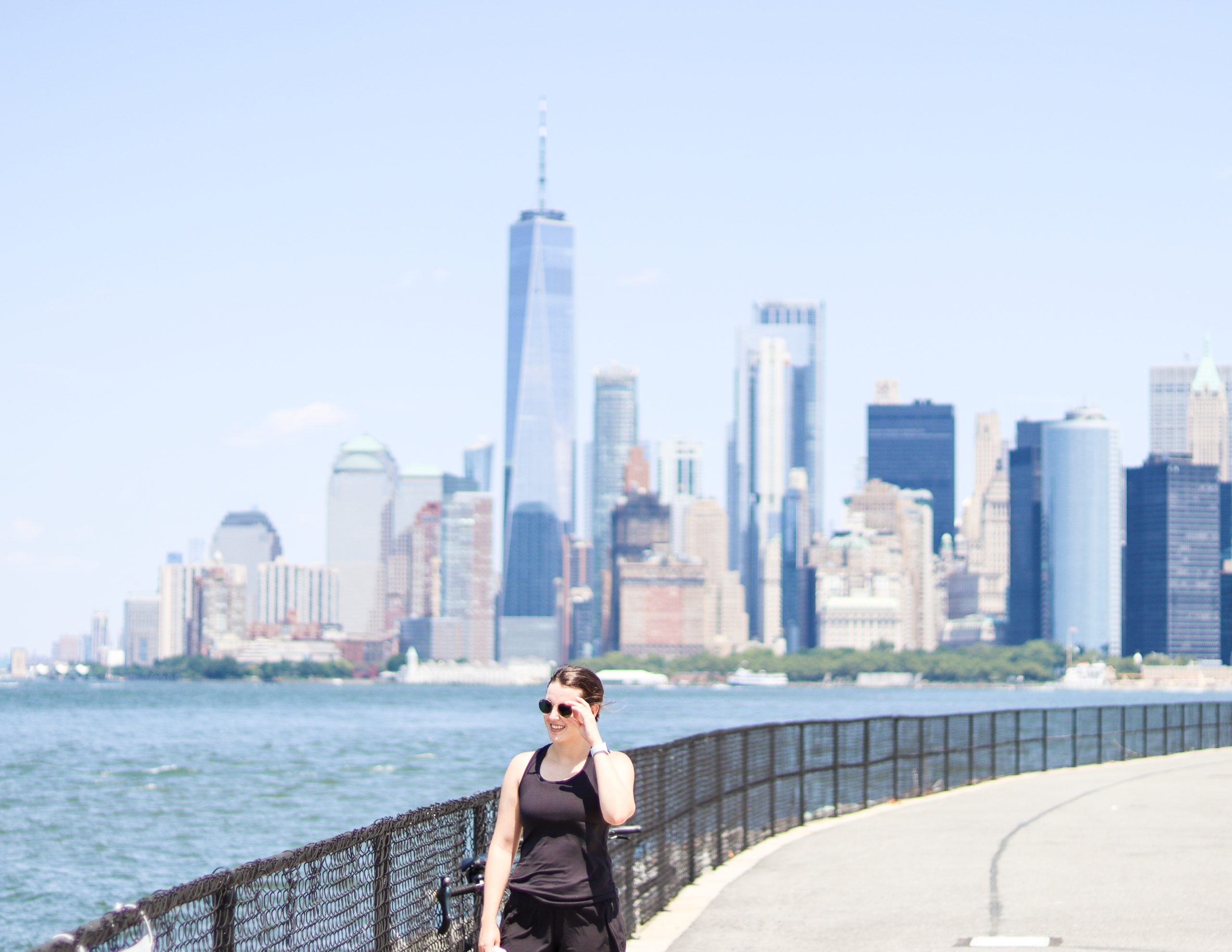 Women standing in walking path on Governors Island