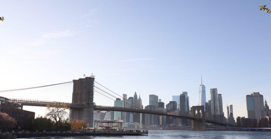 The Brooklyn Bridge and Manhattan skyline, the view from Dumbo.