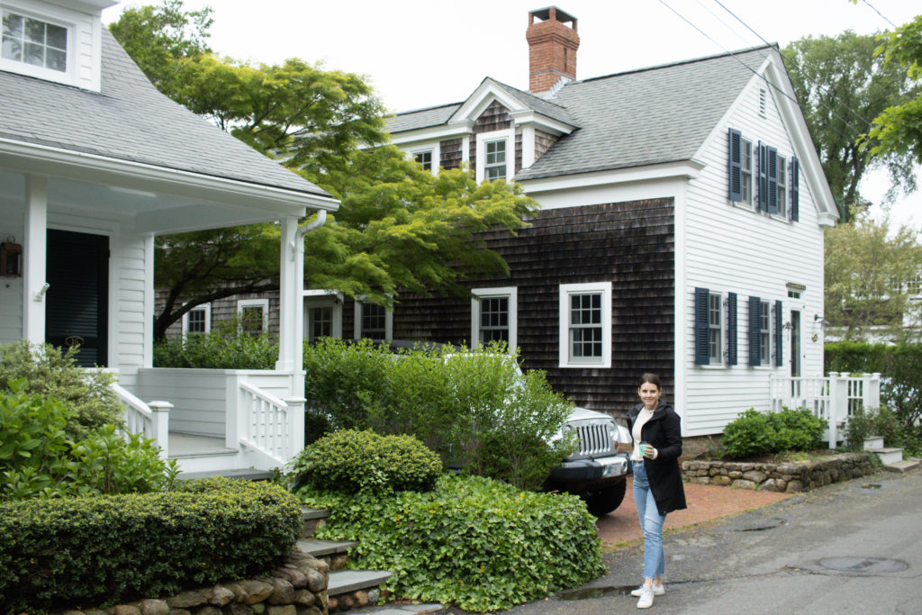 Woman standing on a road in Edgartown, Martha's Vineyard