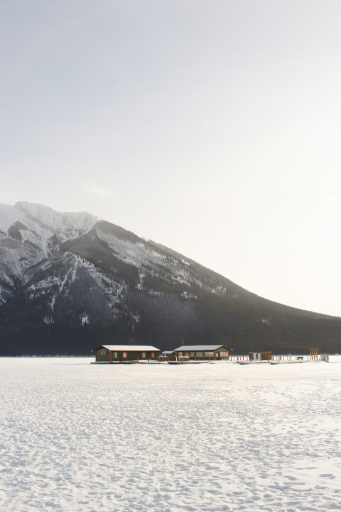 A view of Lake Minewannka during a Banff winter