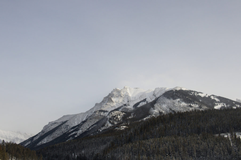 A view of a mountain top during a Banff winter 