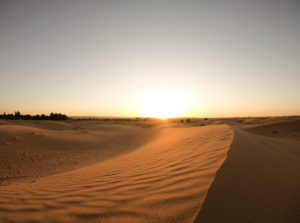 Sunset over a dune at the Sahara Desert Morocco