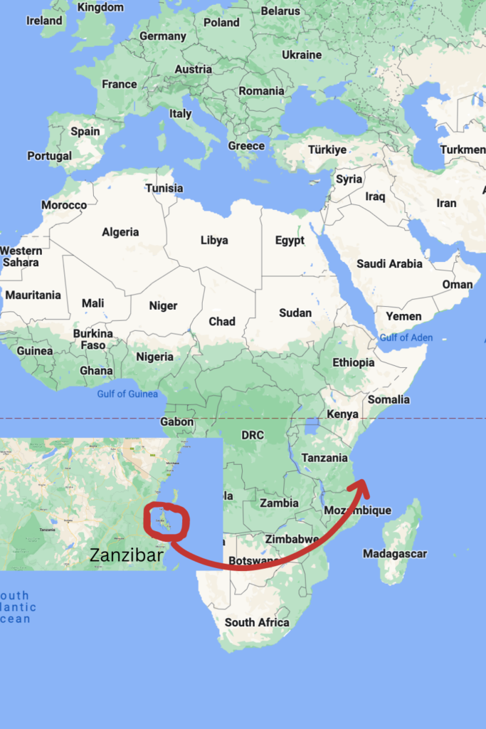 Google maps view of where Zanzibar is